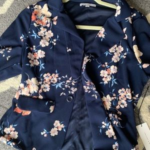 Large Navy Floral Print Blazer